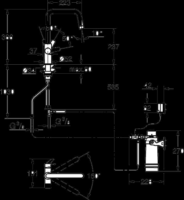 GROHE Blue Pure Eurosmart Set de început cu filtru mărimea S - desen tehnic cu cote
