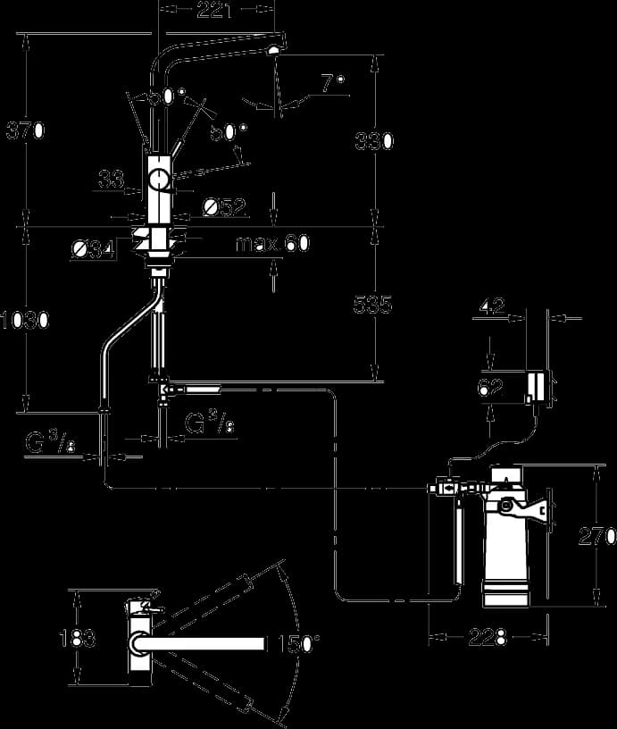 GROHE Blue Pure Minta Set de început cu filtru mărimea S - desen tehnic cu cote