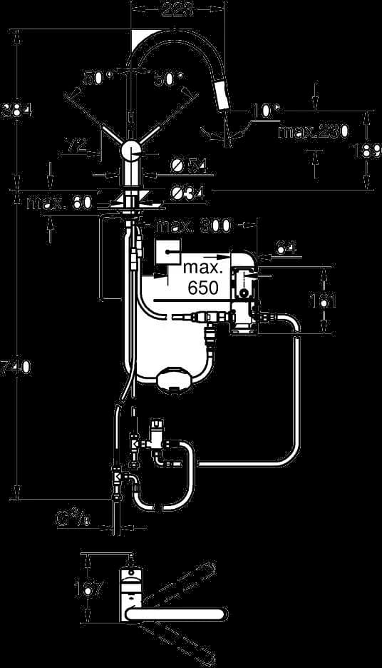 GROHE Minta Touch Baterie spălător electronică cu monocomandă 1/2" - desen tehnic cu cote