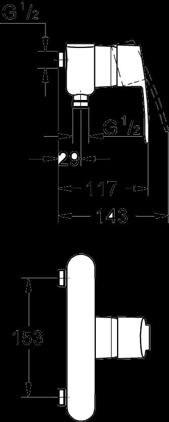 GROHE Eurostyle Cosmopolitan Baterie duş monocomandă 1/2" - desen tehnic cu cote