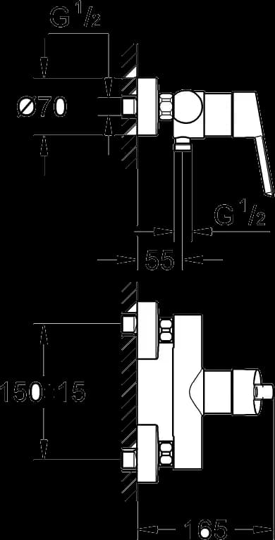 GROHE Feel Baterie duş monocomandă 1/2" - desen tehnic cu cote