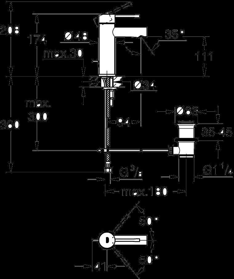 GROHE Essence Baterie lavoar monocomandă 1/2" - desen tehnic cu cote