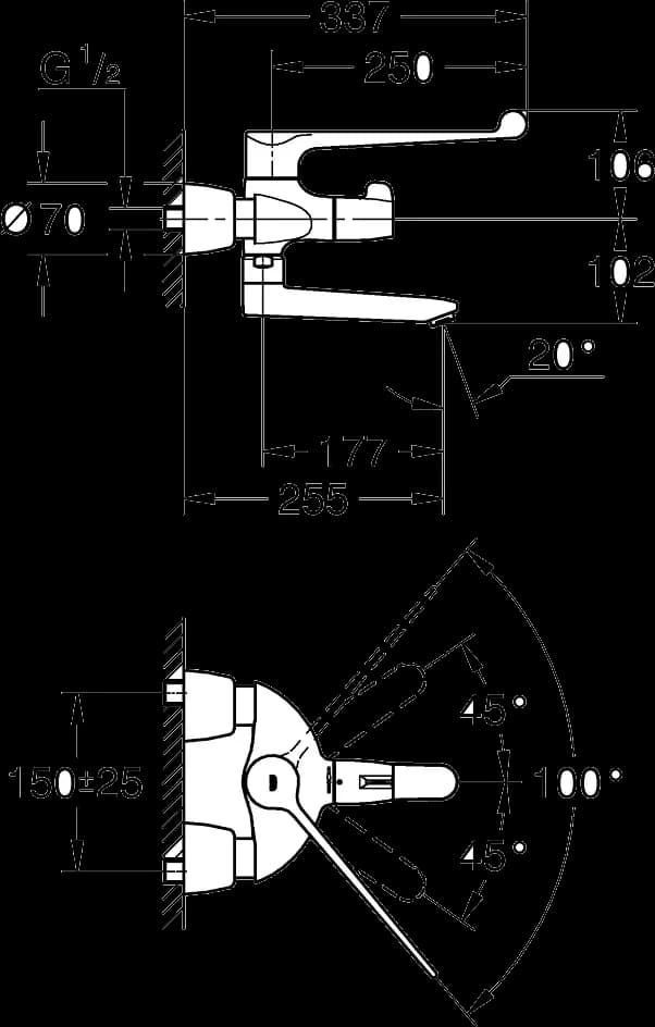 GROHE Grohtherm Special Baterie lavoar termostatată 1/2" - desen tehnic cu cote