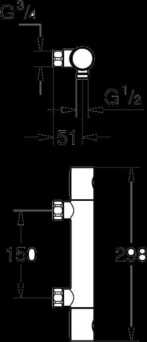 GROHE Grohtherm 800 Cosmopolitan Baterie duş cu termostat 1/2" - desen tehnic cu cote