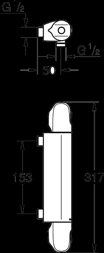 GROHE Grohtherm 1000 Baterie duş cu termostat 1/2" - desen tehnic cu cote