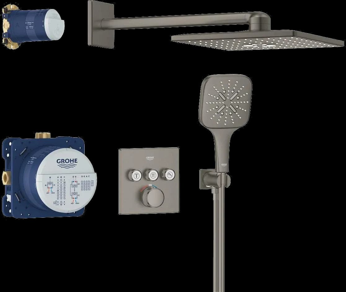 GROHE Grohtherm SmartControl Sistem de duș încastrat cu Rainshower SmartActive 310 Cube - finisaj Antracit - Brushed Hard Graphite