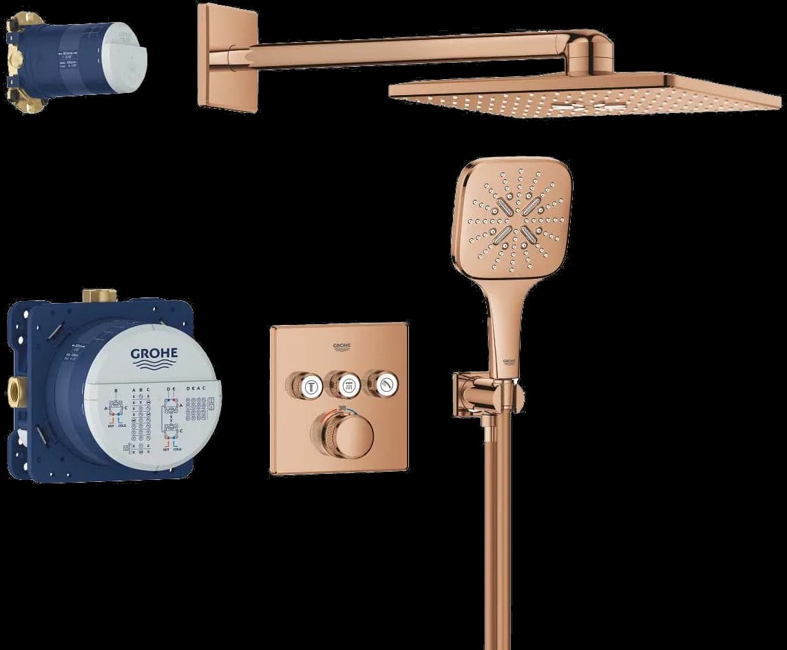 GROHE Grohtherm SmartControl Sistem de duș încastrat cu Rainshower SmartActive 310 Cube - finisaj Bronz - Warm Sunset