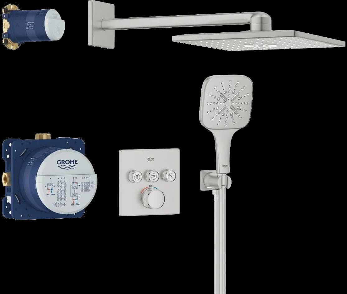 GROHE Grohtherm SmartControl Sistem de duș încastrat cu Rainshower SmartActive 310 Cube - finisaj Supersteel Infinity