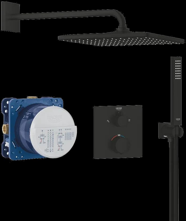 GROHE Precision Thermostat Sistem de duș încastrat cu Vitalio Rain Mono 310 Cube - finisaj Negru - Matt Black