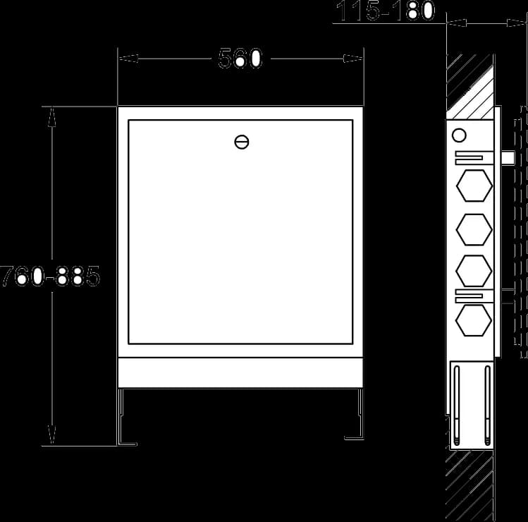 GROHE F digital Deluxe Set de instalare a unității centrale - desen tehnic cu cote