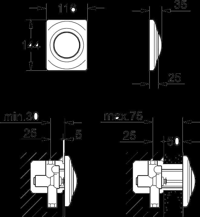 GROHE Surf Placă de acţionare - desen tehnic cu cote