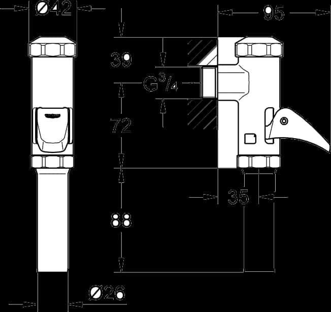 GROHE Start DAL-Supapă de curgere complet automată pentru WC - desen tehnic cu cote