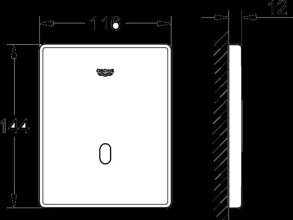 GROHE Tectron Skate Bluetooth Dispozitiv electronic cu infra-roşu pentru Pisoar - desen tehnic cu cote