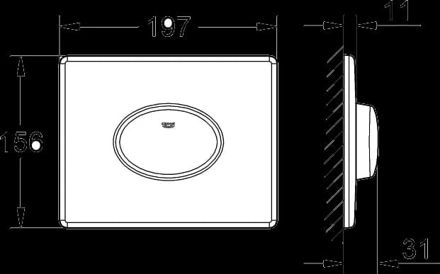 GROHE Skate Air Placă de acţionare - desen tehnic cu cote
