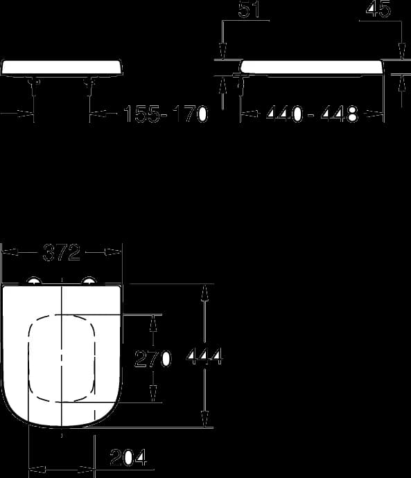 GROHE Euro Ceramic Colac vas WC cu închidere lentă - desen tehnic cu cote