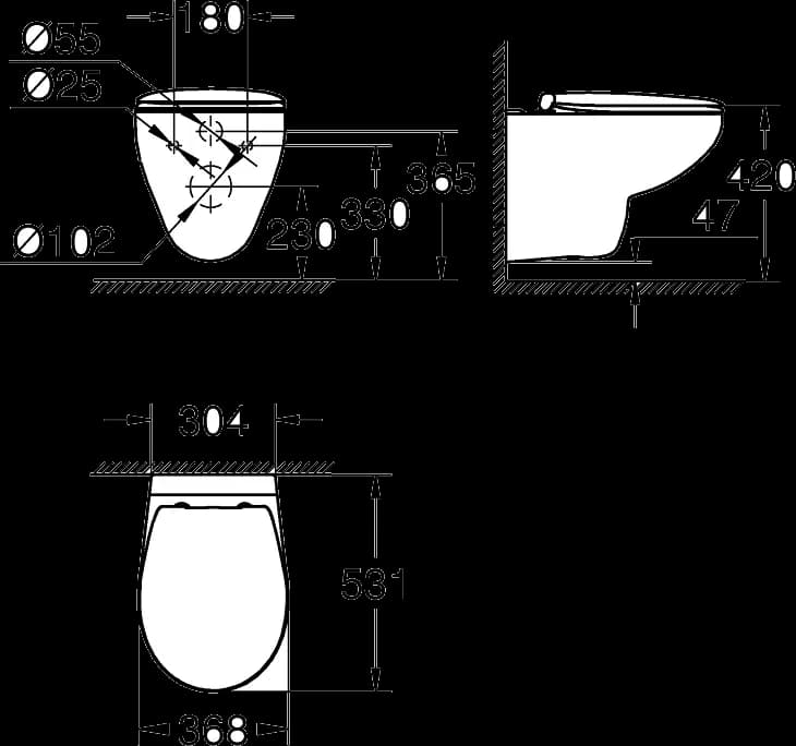 GROHE Bau Ceramic Set WC cu montare pe perete - desen tehnic cu cote