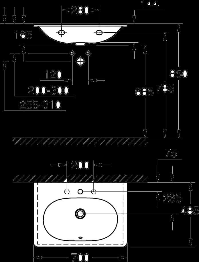 GROHE Essence Lavoar 70 - desen tehnic cu cote