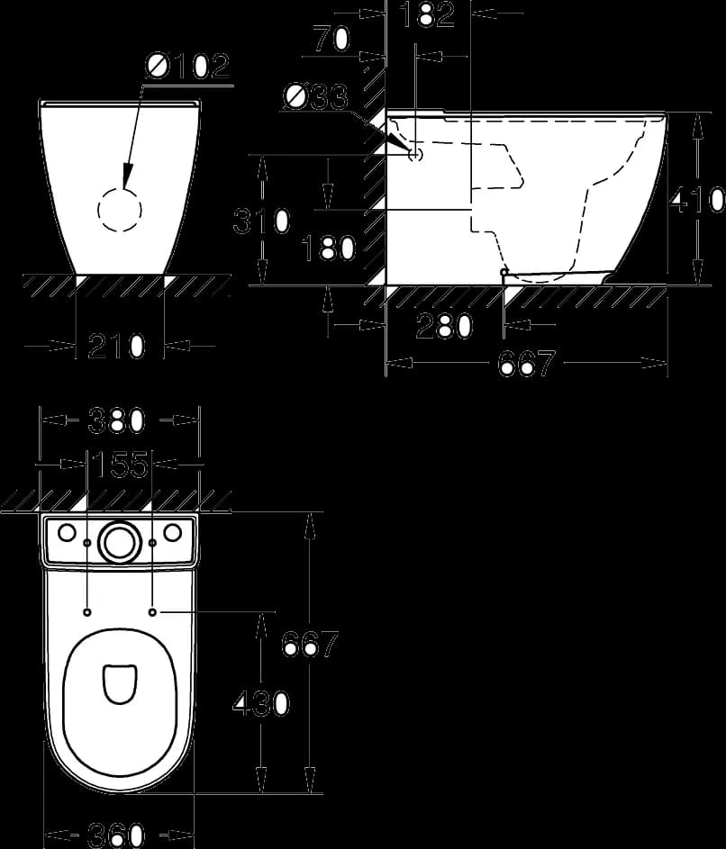 GROHE Essence Vas WC cu montare pe podea pentru combinație cuplată monobloc - desen tehnic cu cote