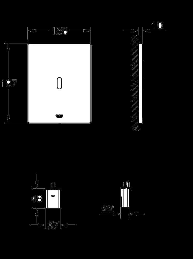 GROHE Tectron Bau E Acționare electronică cu infraroșu pentru rezervorul WC - desen tehnic cu cote