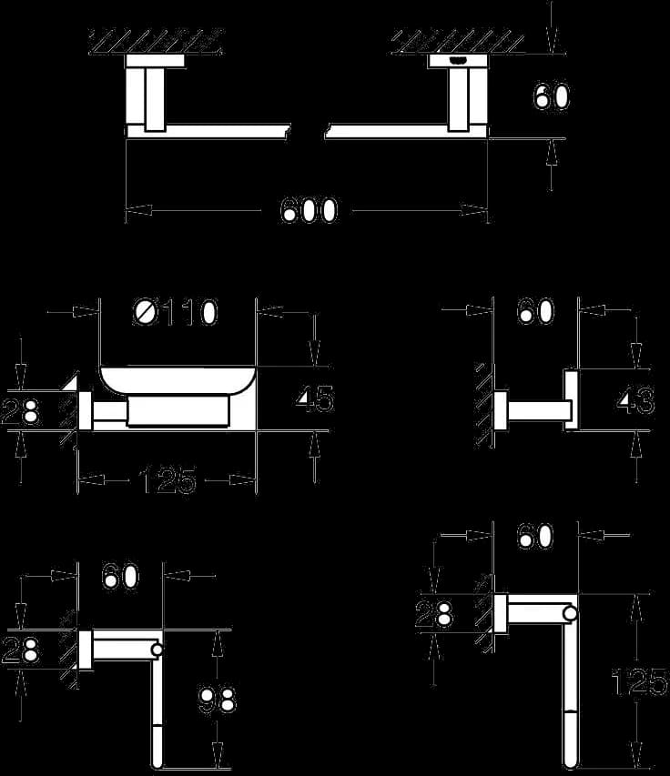GROHE Essentials Cube Set accesorii 5 în 1 Master bathroom - desen tehnic cu cote