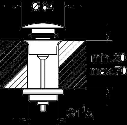 GROHE Ventil de scurgere cu dop push-open - desen tehnic cu cote