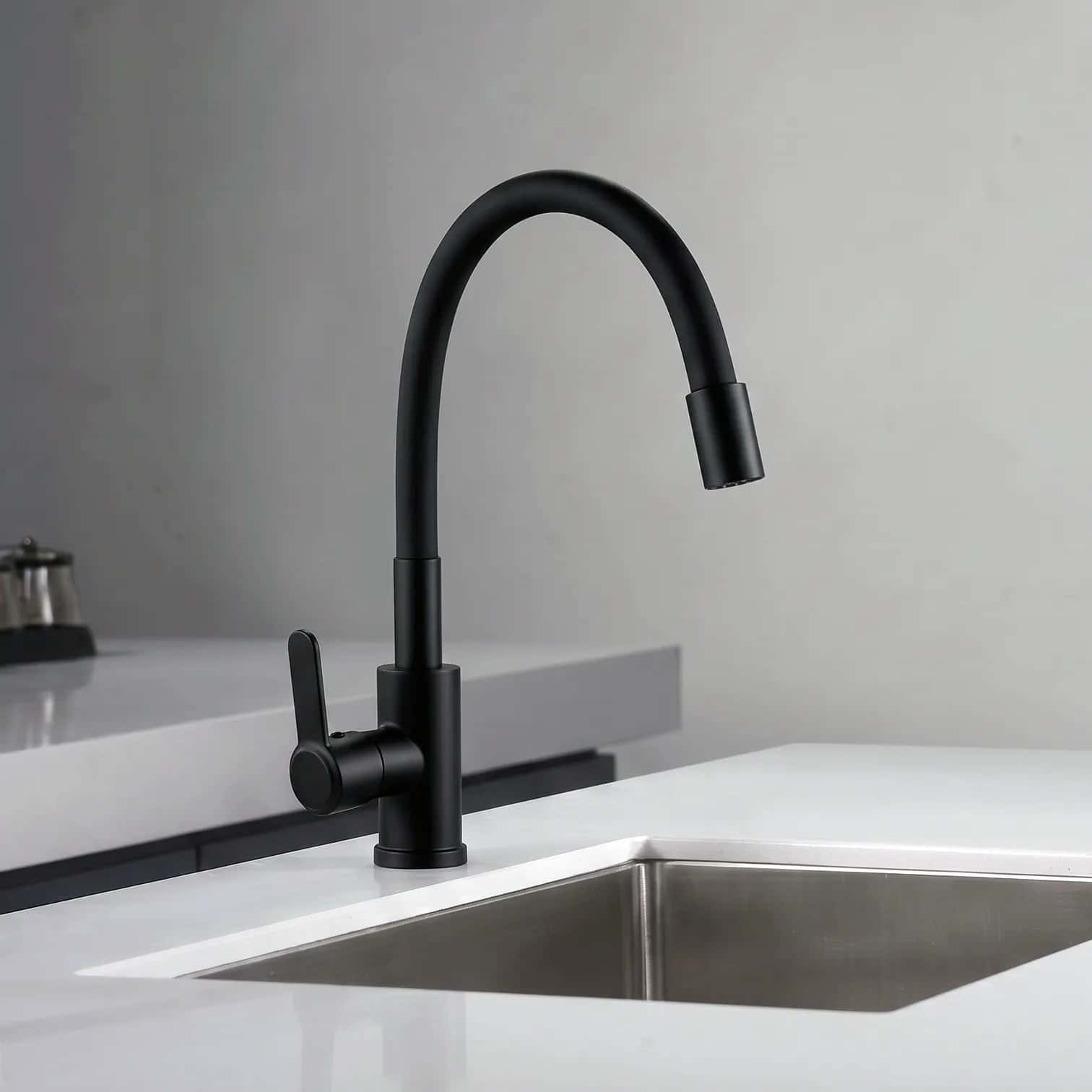 Baterie bucătărie 87019 - pipă flexibilă neagră - negru mat - montat