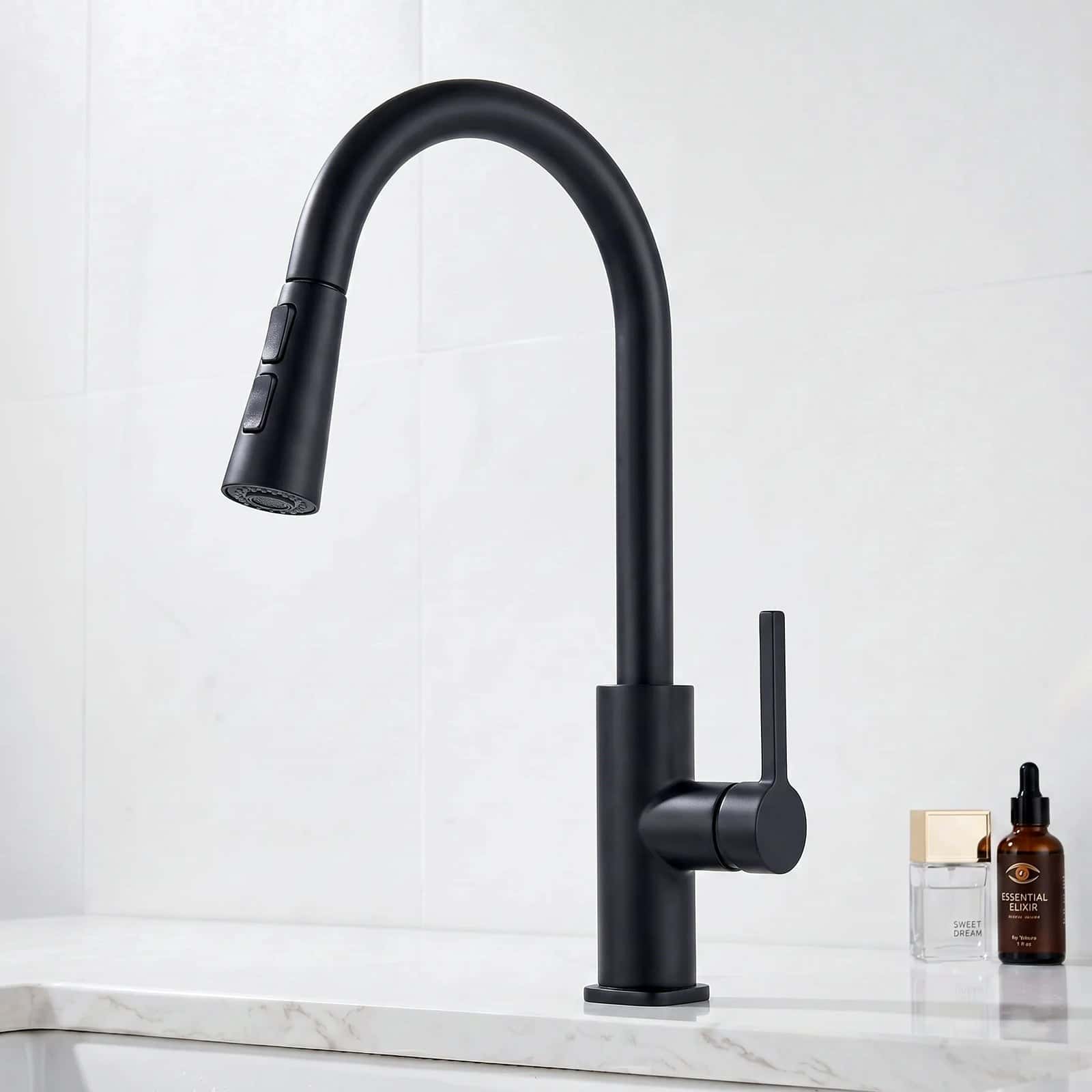 Baterie bucătărie 87031 - pipă extractibilă - 2 funcții - negru mat - montat