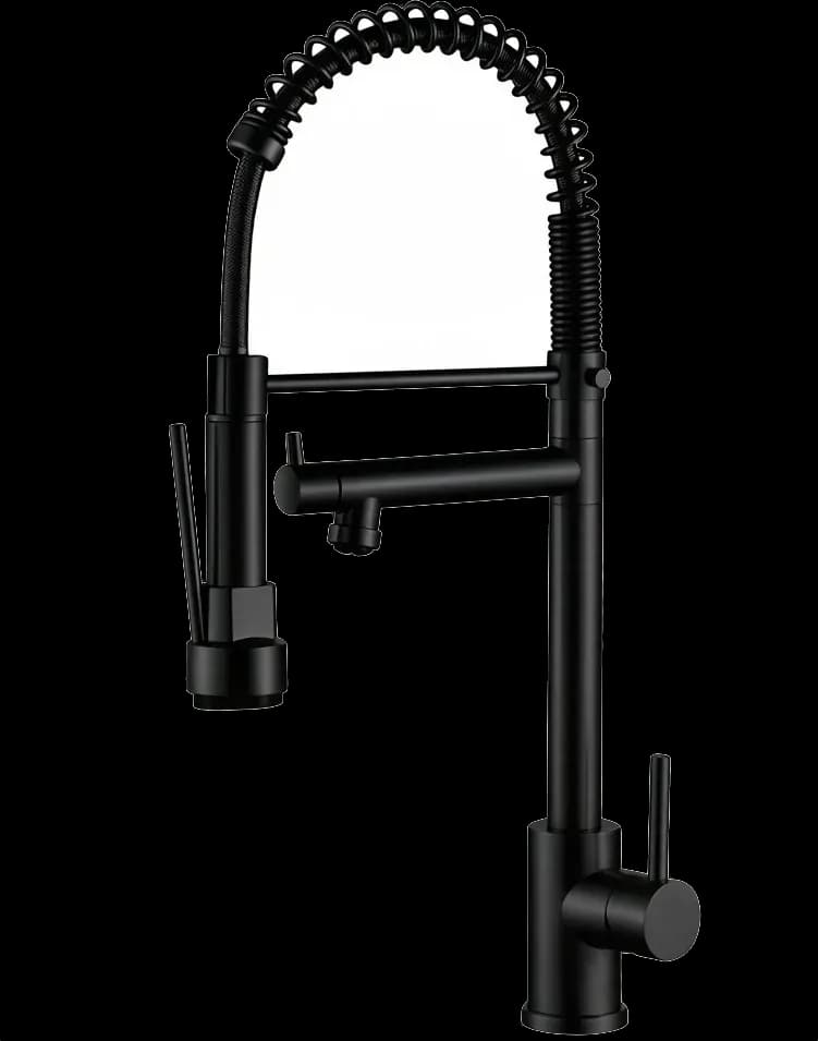 Baterie bucătărie YS-K71 - pipă flexibilă cu arc - două ieșiri - negru mat