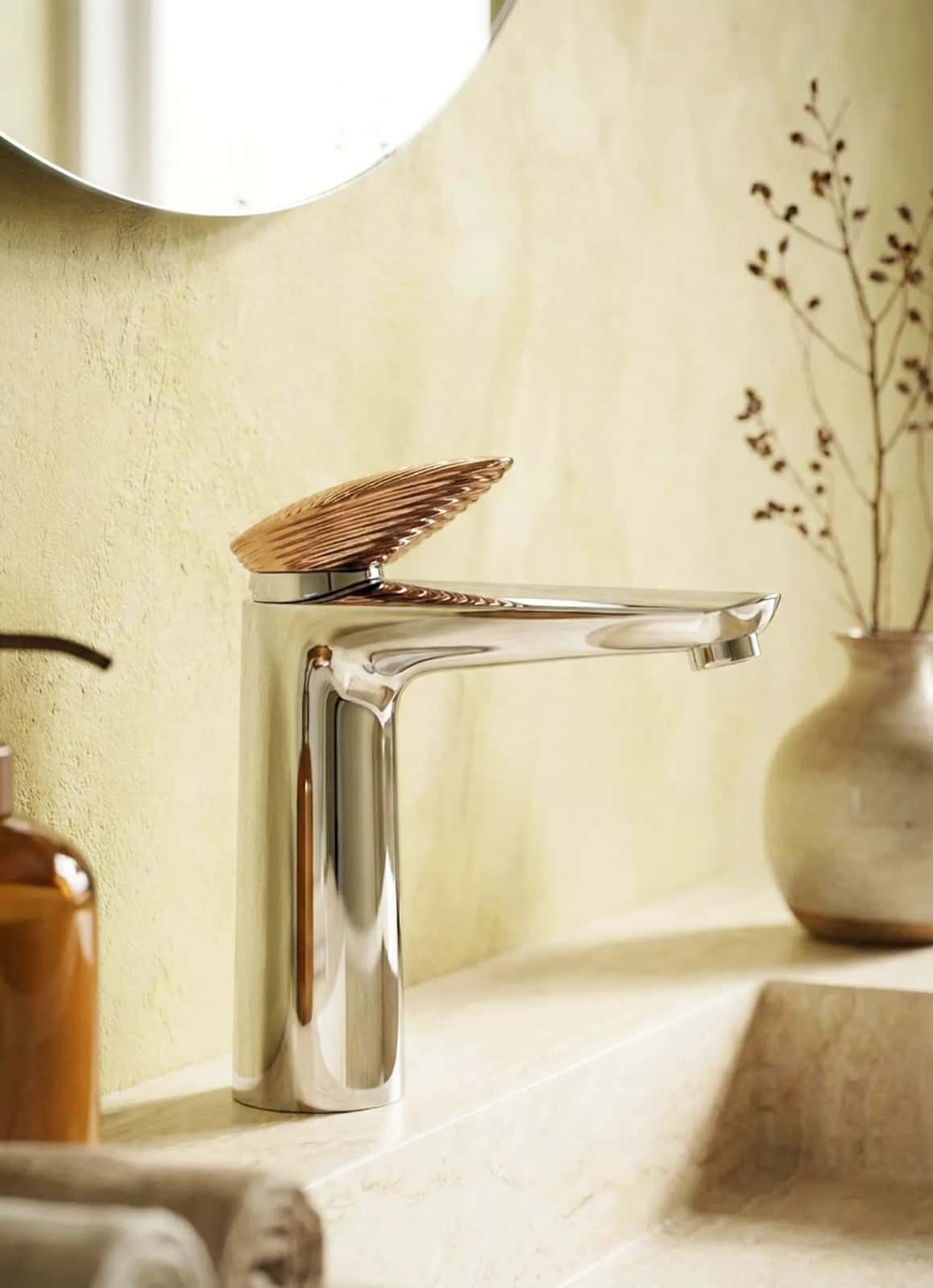 Baterie lavoar - Mevai - Crom + Rose gold - montat