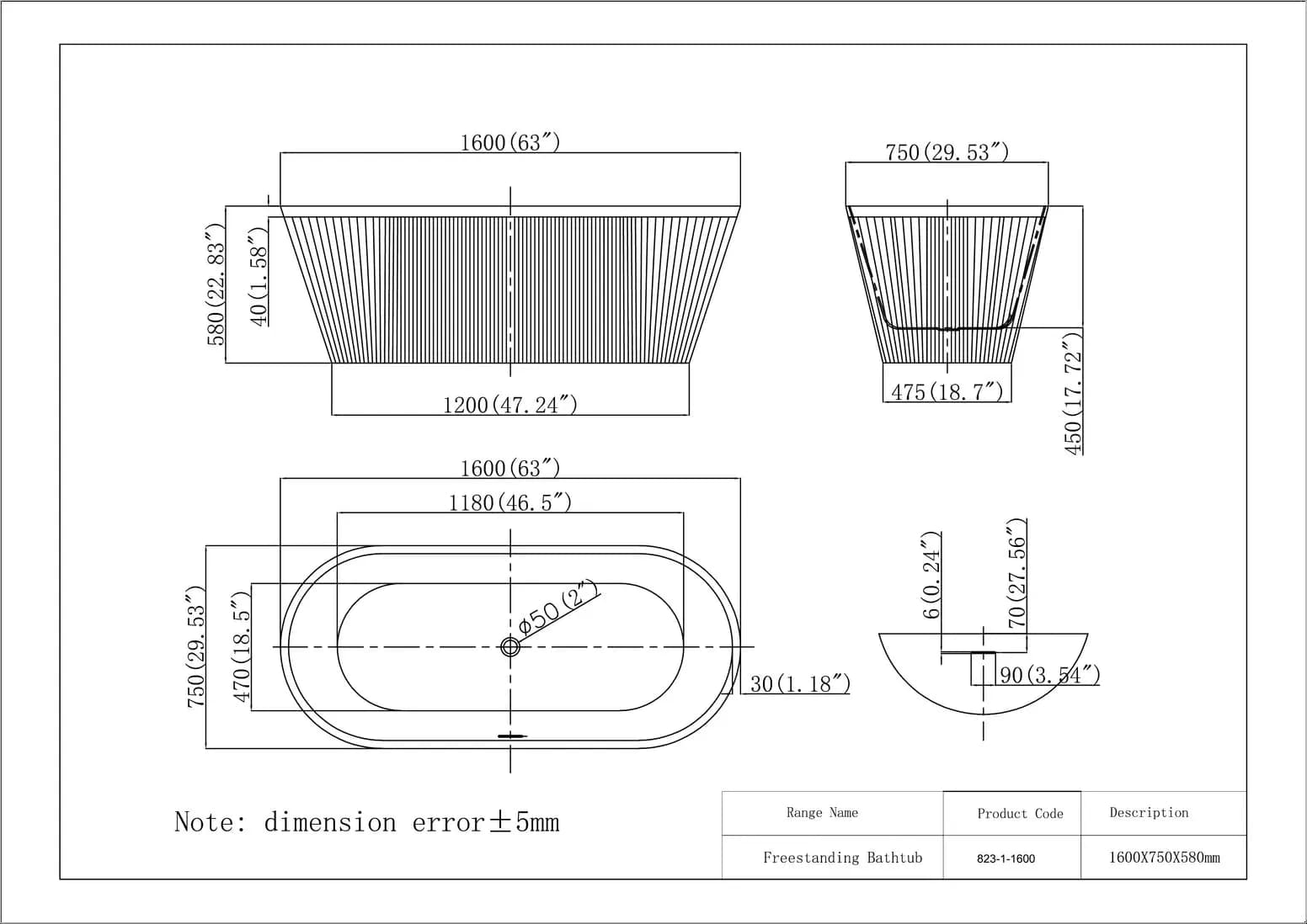 Cadă freestanding din acril Nira