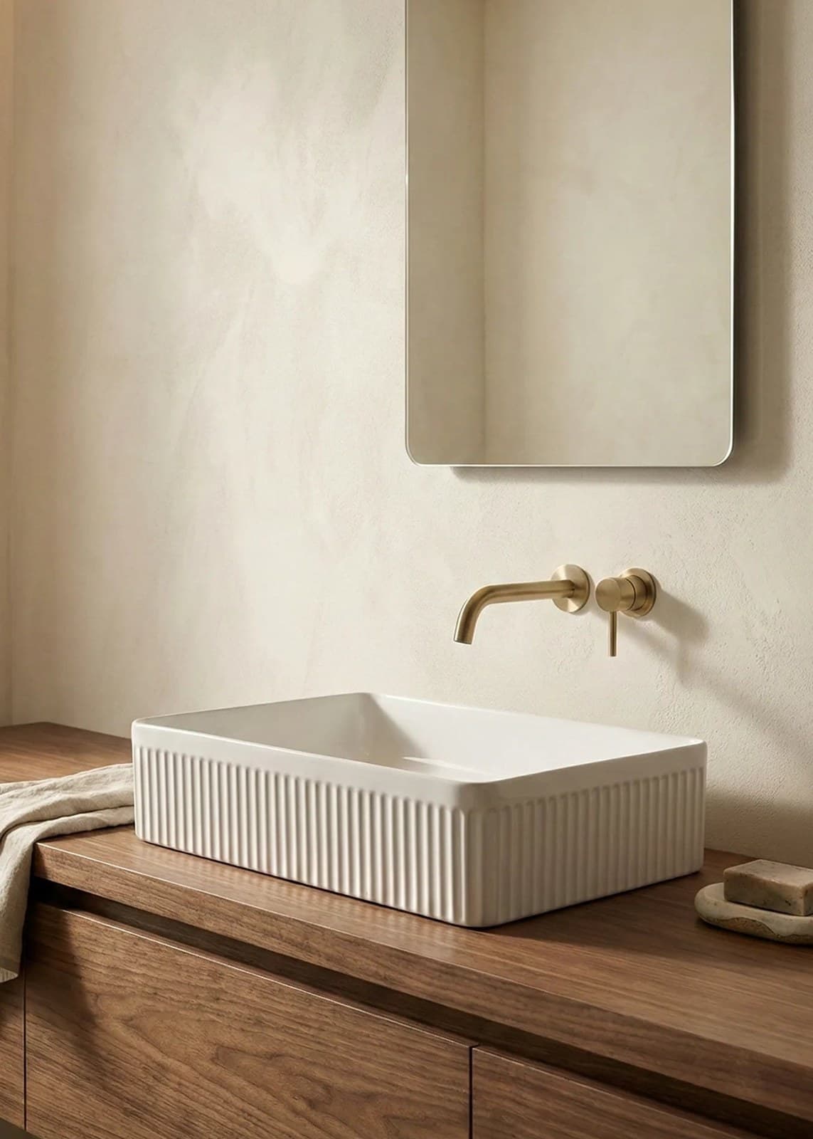 Lavoar ceramic dreptunghiular A723 - alb lucios, exterior texturat - montat