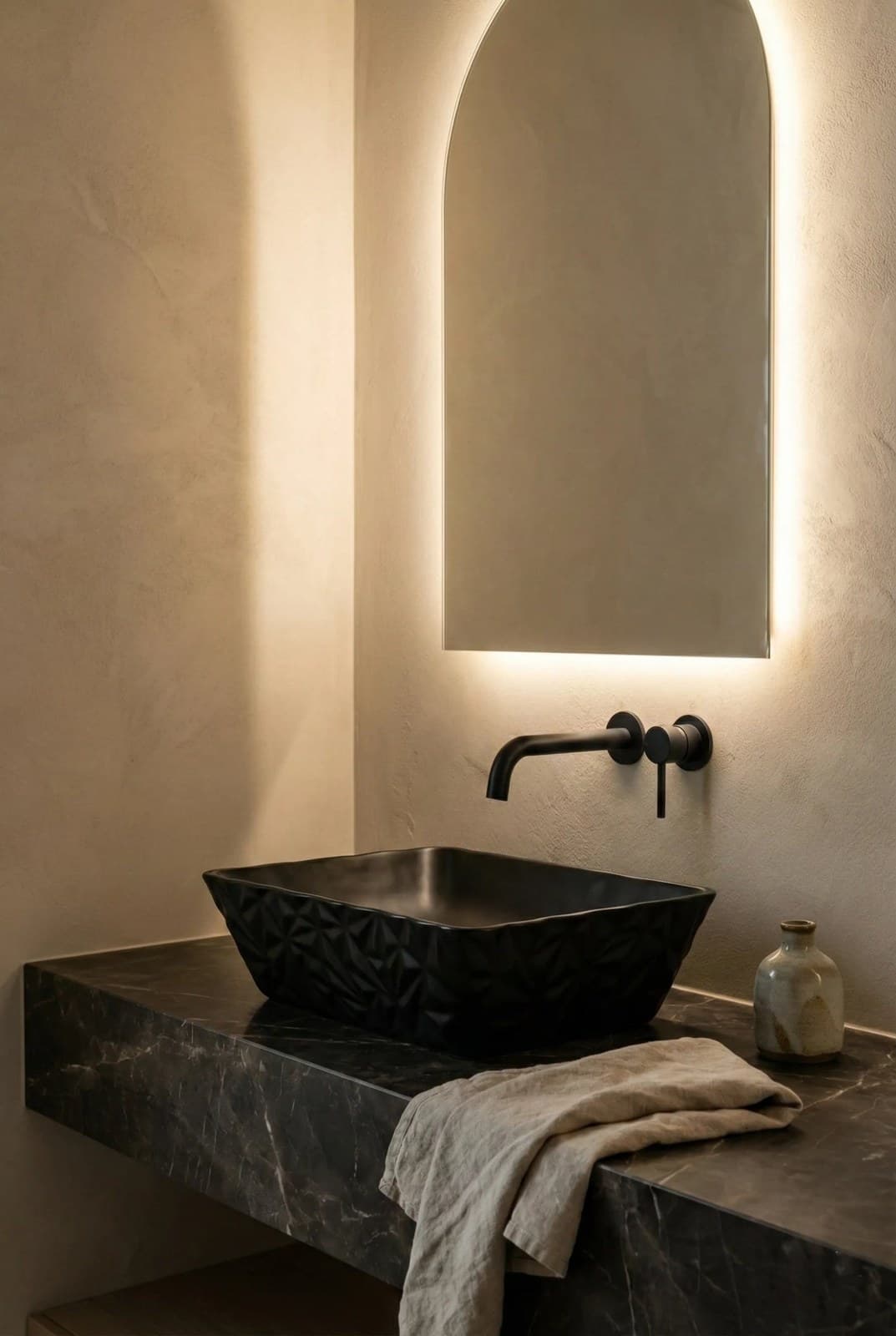 Lavoar ceramic dreptunghiular A821-CBK-M - negru mat texturat - montat