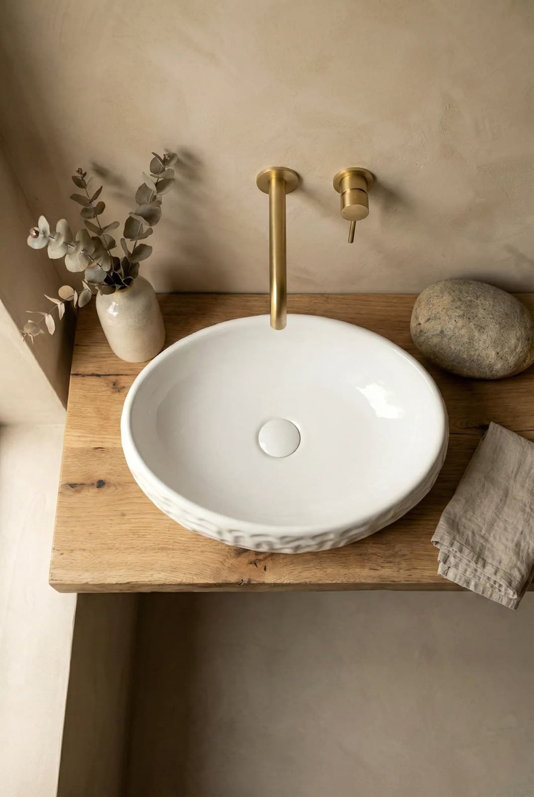 Lavoar ceramic oval A252BT - alb lucios, exterior reliefat - montat