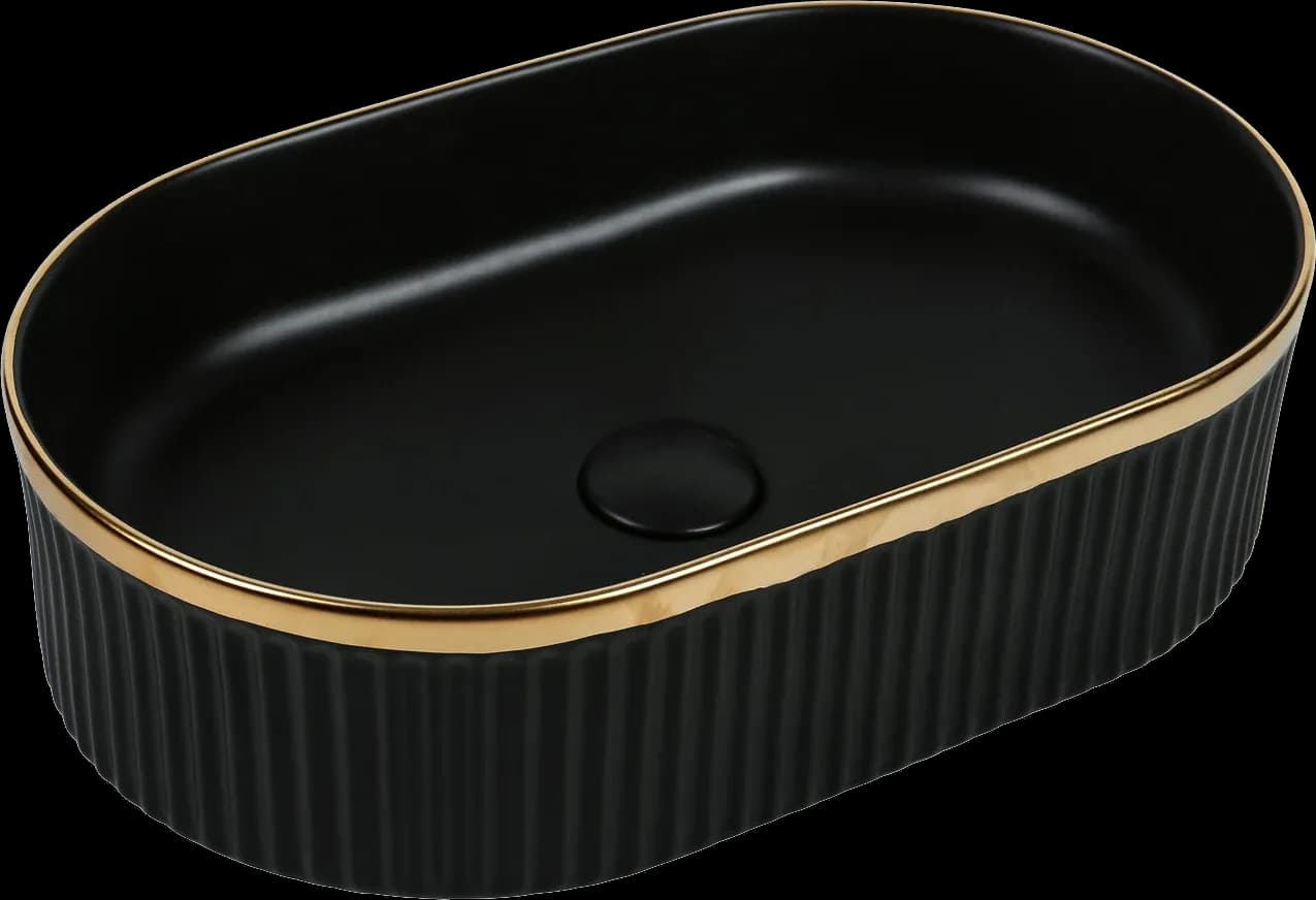 Lavoar ceramic oval A721-CBKGGLG-M - negru mat texturat cu linie aurie