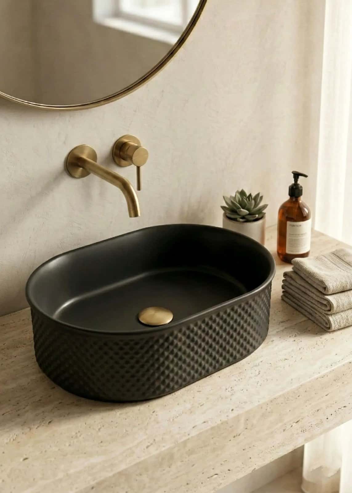 Lavoar ceramic oval A739-CBK-M - negru mat, exterior texturat - montat