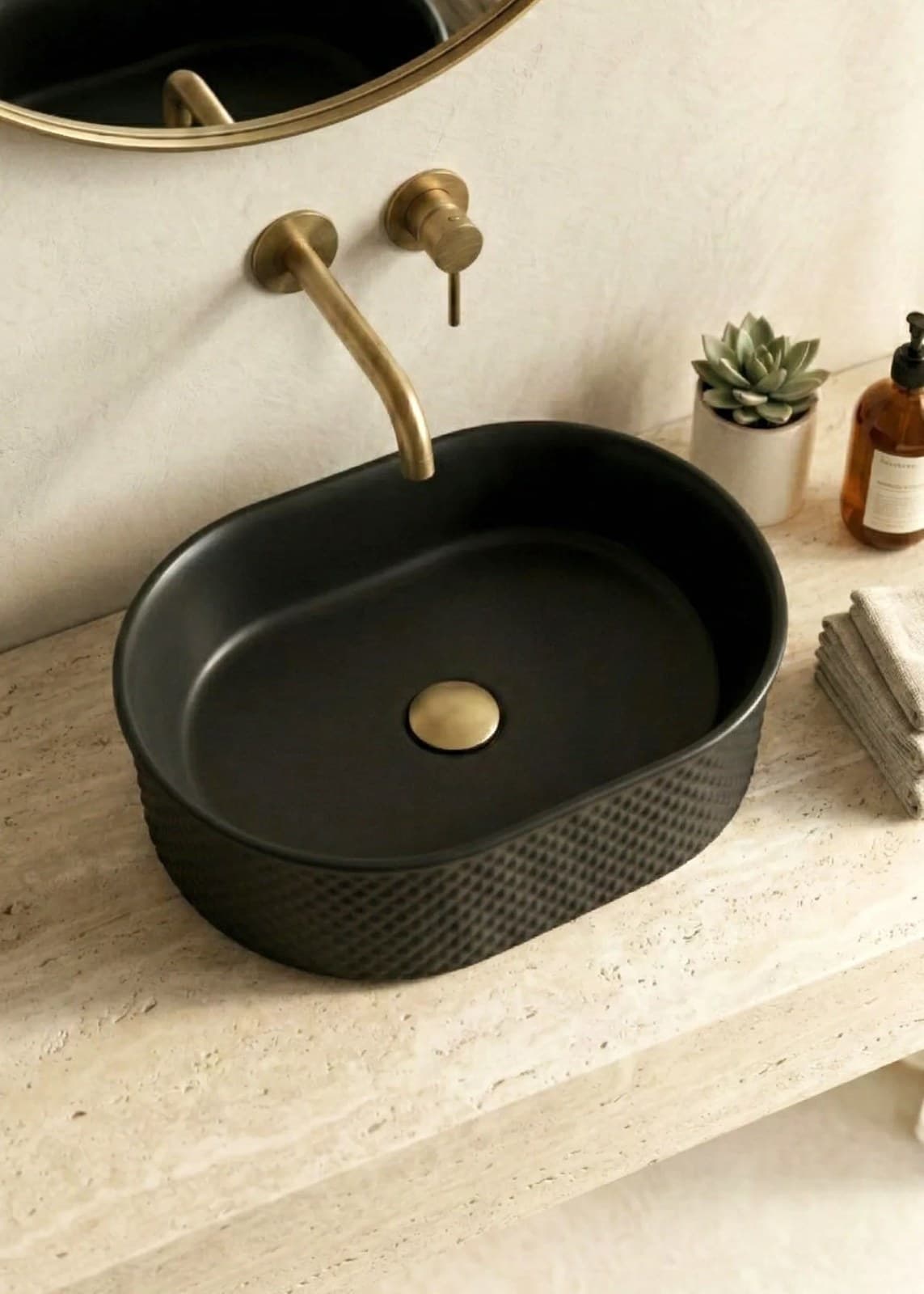 Lavoar ceramic oval A739-CBK-M - negru mat, exterior texturat - montat