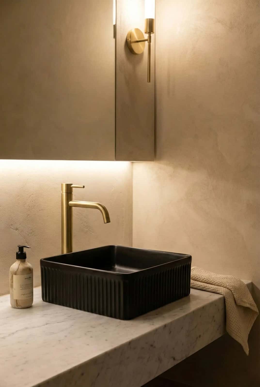 Lavoar ceramic pătrat A722-CBK-M - negru mat, exterior texturat - montat