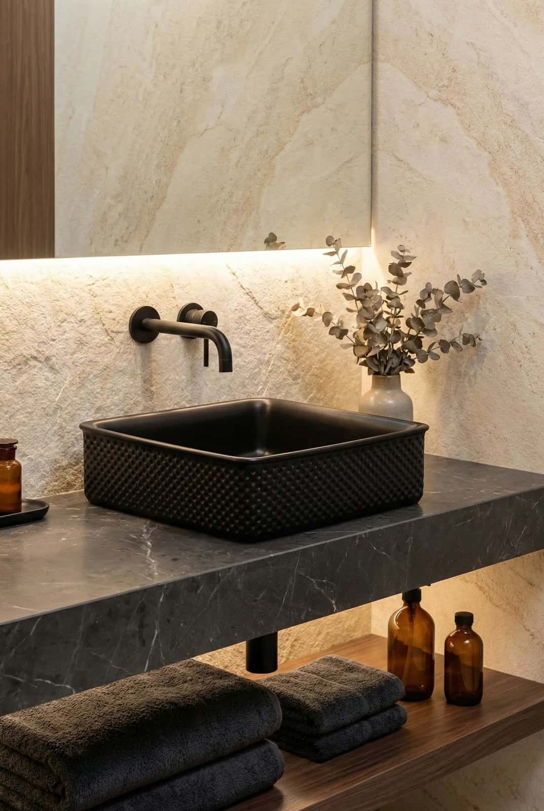 Lavoar ceramic pătrat A734-CBK-M - negru mat - montat