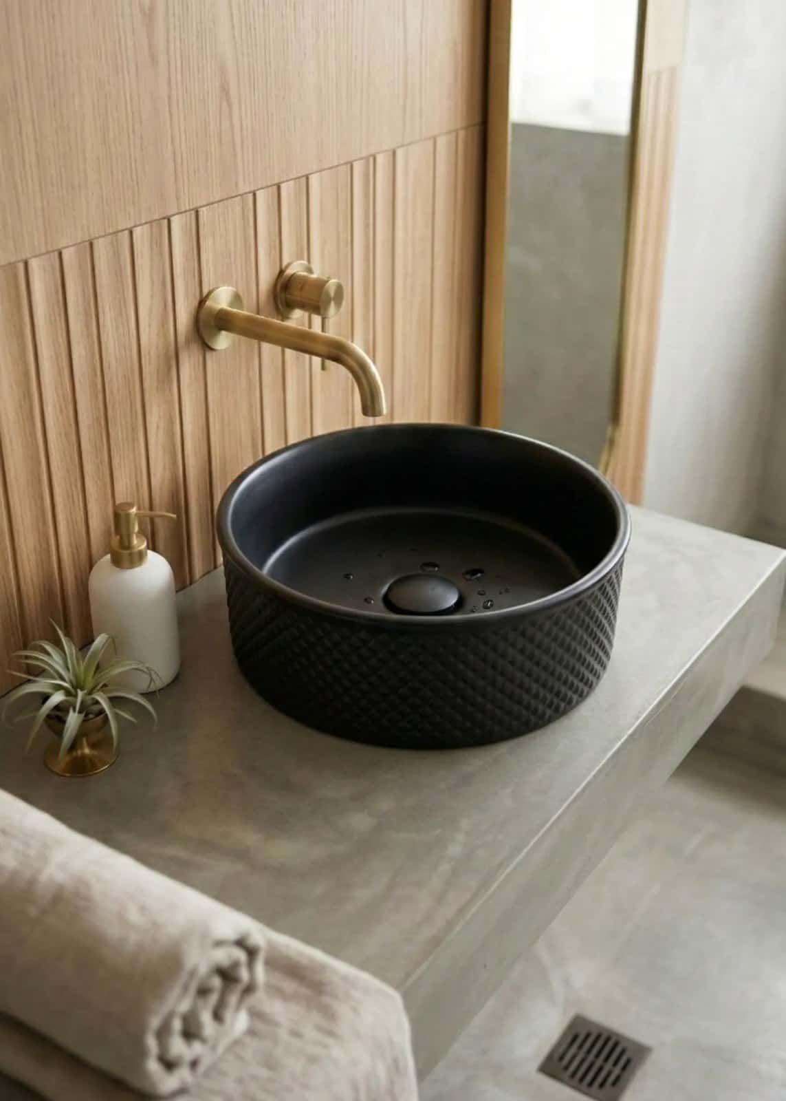 Lavoar ceramic rotund A733-CBK-M - negru mat, exterior texturat - montat