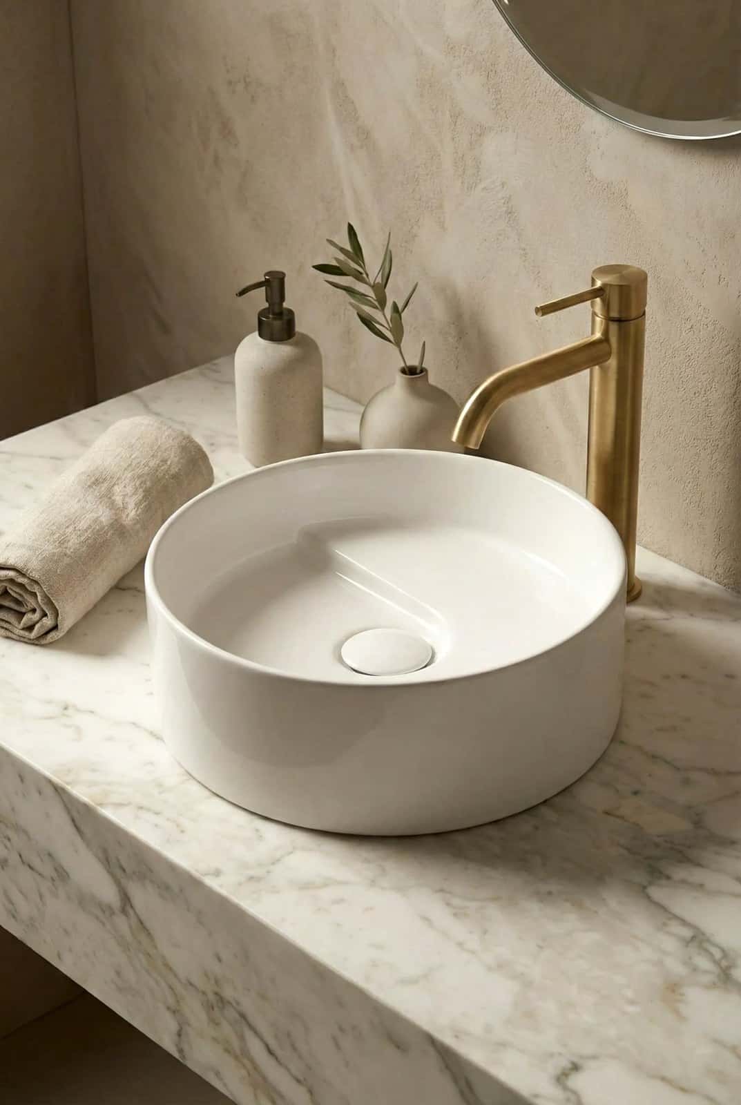 Lavoar ceramic rotund A832 - alb lucios - montat