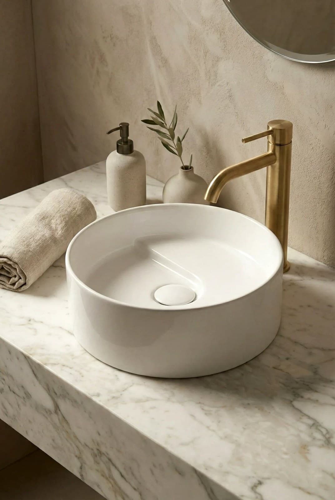 Lavoar ceramic rotund A832 - alb lucios - montat