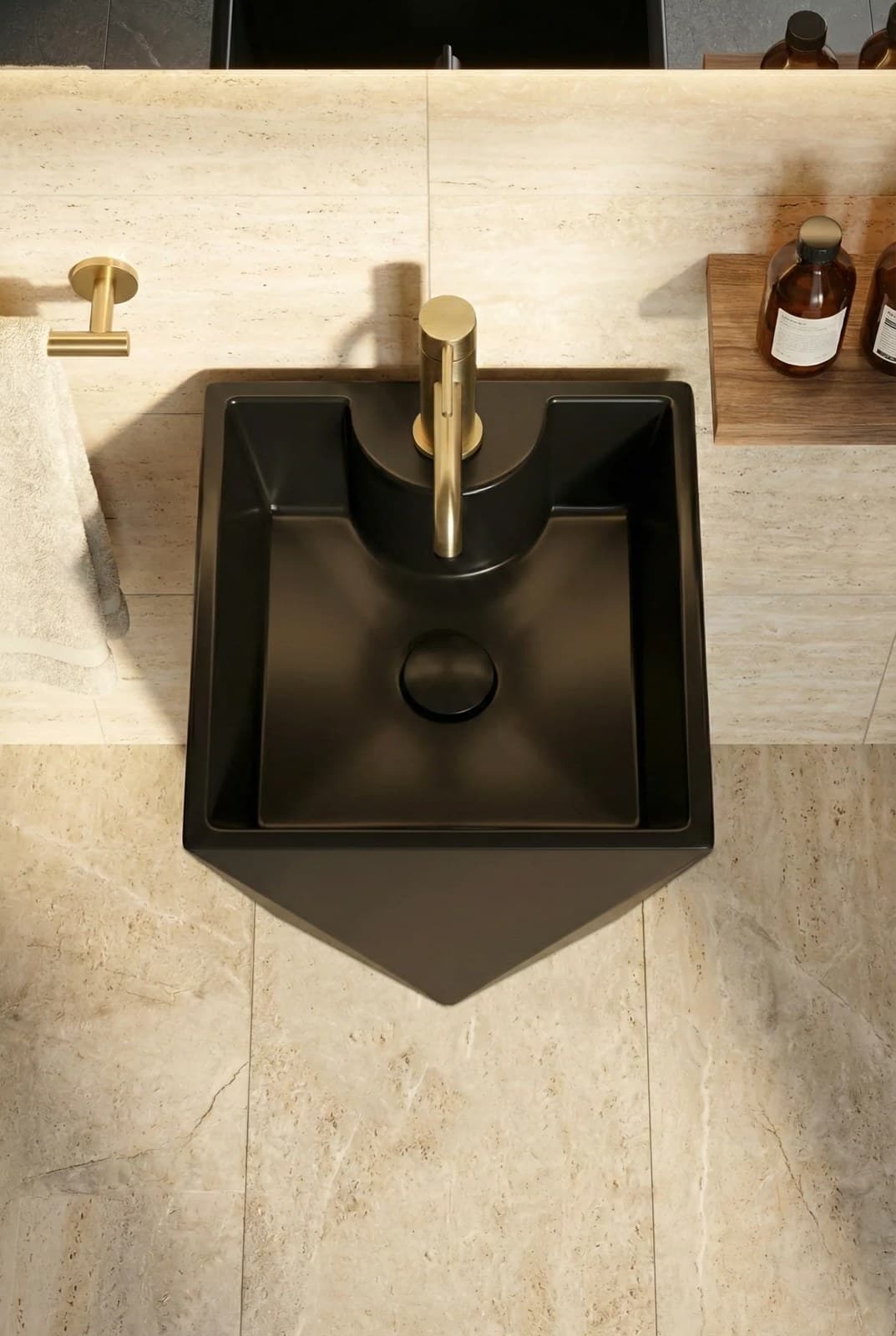 Lavoar freestanding ceramic H13-CBK-M - negru mat, formă piramidală - montat