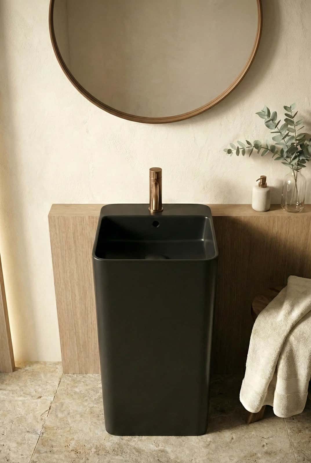 Lavoar freestanding ceramic H15-CBK-M - negru mat, formă pătrată - montat
