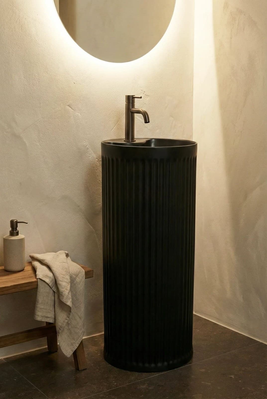 Lavoar freestanding ceramic H25-CBK-M - negru mat, exterior striat - montat