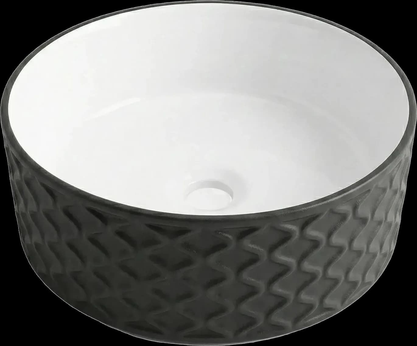 Lavoar rotund ceramic A787-CBKW-MRS - exterior negru texturat, interior alb lucios