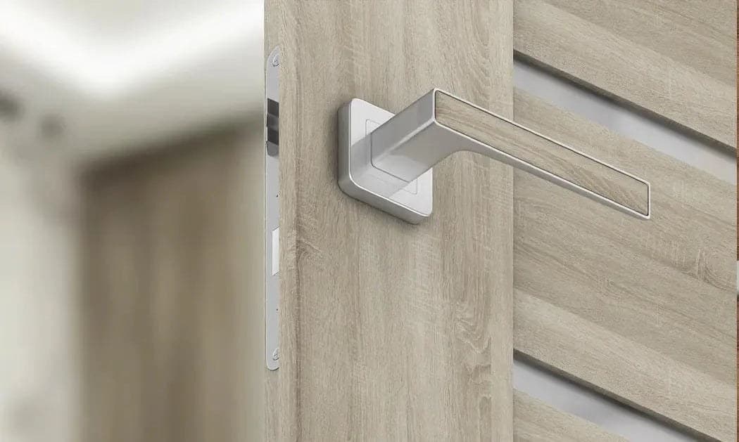 Mânere uși DEKO Nichel satin cu decor de stejar - montat