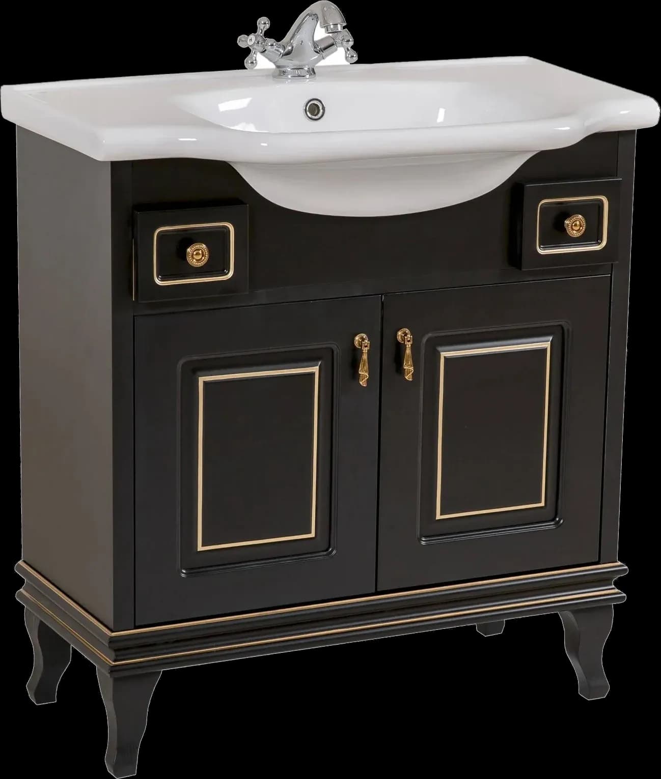 Mobilier de baie pe pardoseală Beatrice negru+auriu