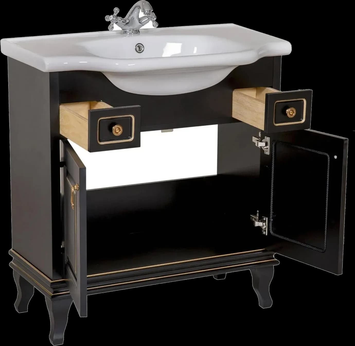Mobilier de baie pe pardoseală Beatrice negru+auriu