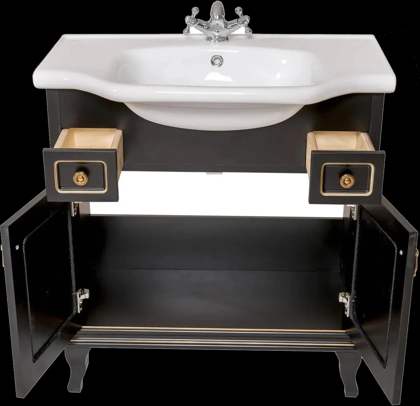Mobilier de baie pe pardoseală Beatrice negru+auriu