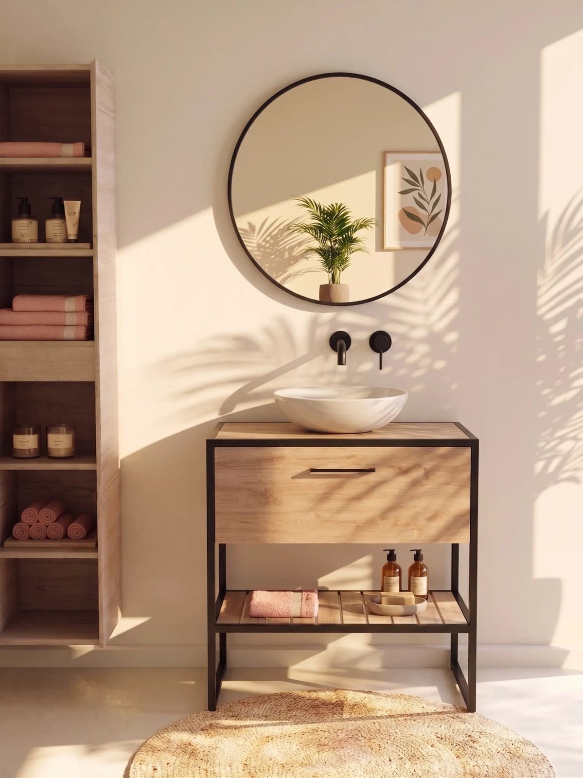 Mobilier de baie pe pardoseală Loft Scandi Seville, cu blat și lavoar Zero - montat